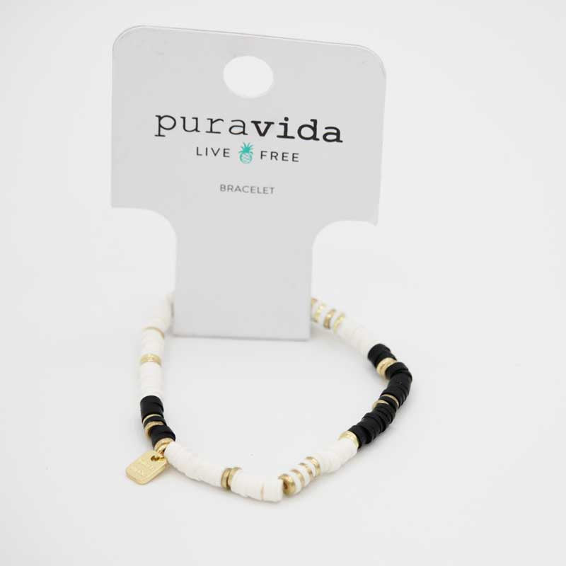 Pura Vida Black & White Disc Stretch Bracelet