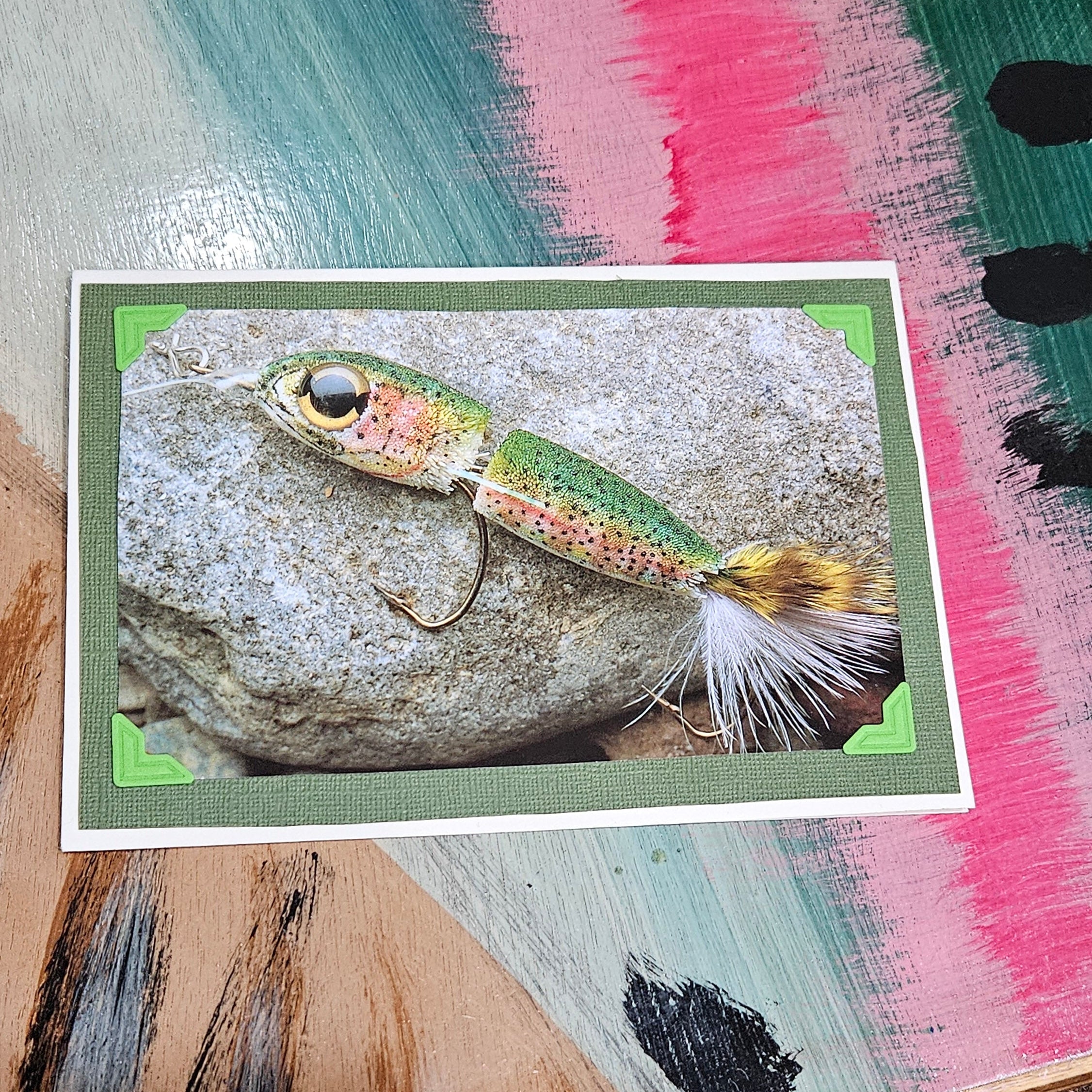 Beautifully Hand Crafted Custom Created Greeting Card Series by Diane Stegman "Rainbow Fishing Lure"