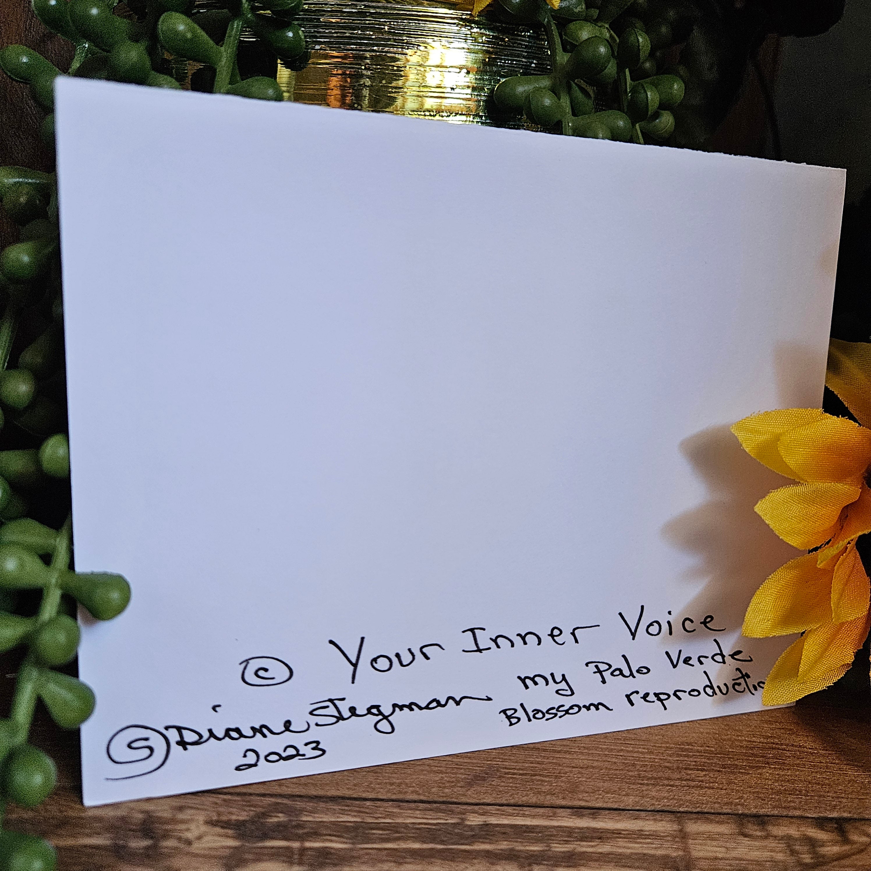 Beautifully Hand Crafted Custom Created Greeting Card Series by Diane Stegman "Palo Verde Blossom"