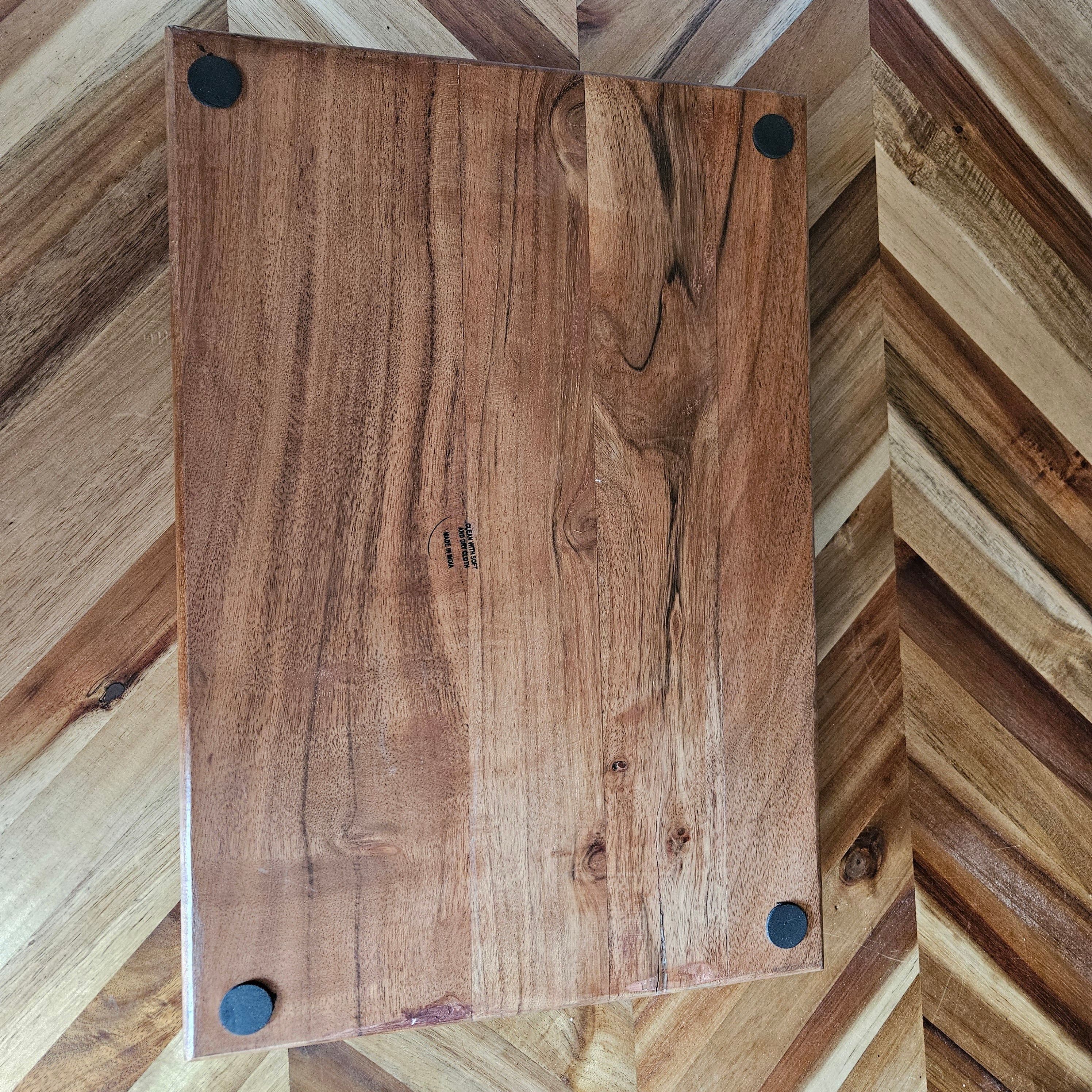Wood Serving Tray with Metal Bull Handles