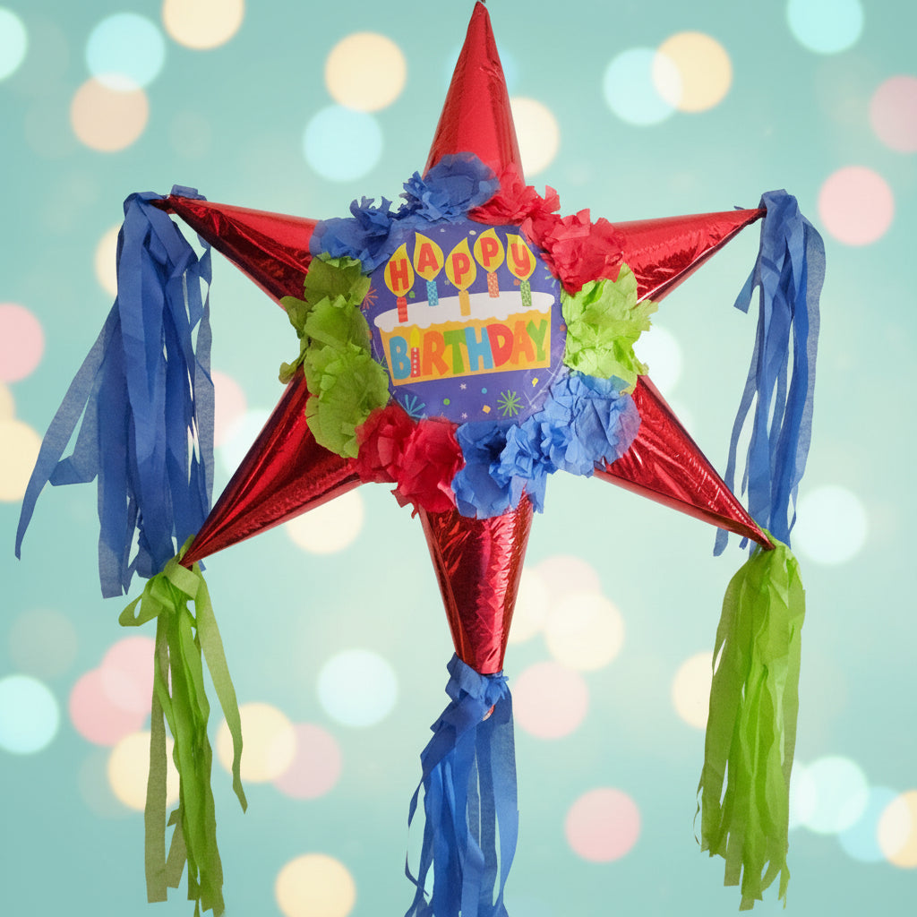 Red Happy Birthday Star Pinata With Candy