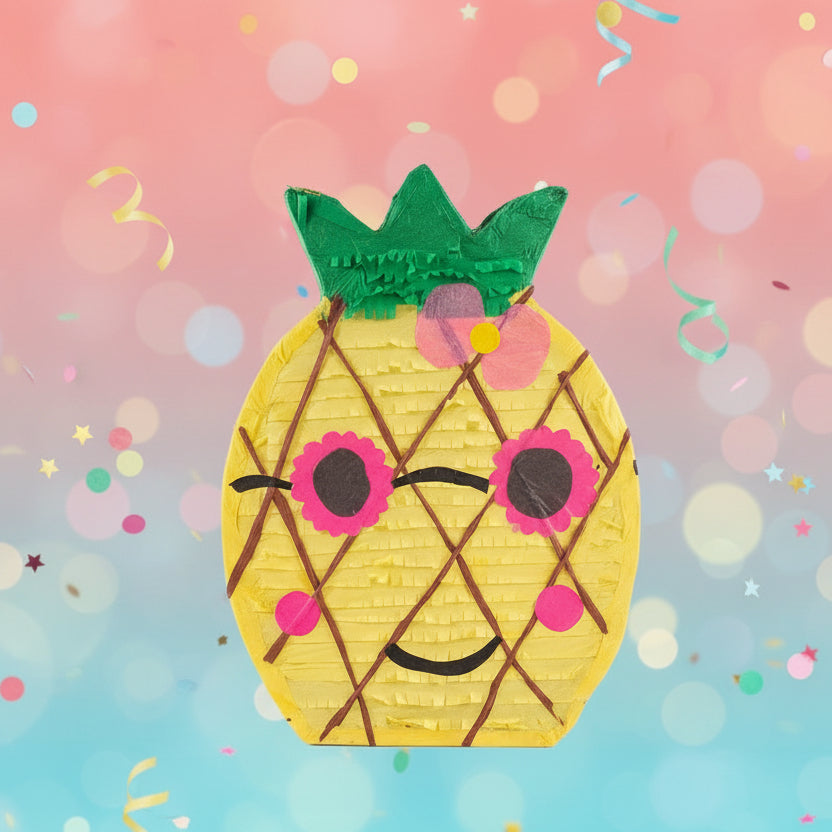 Decorative pineapple-shaped piñata with a face