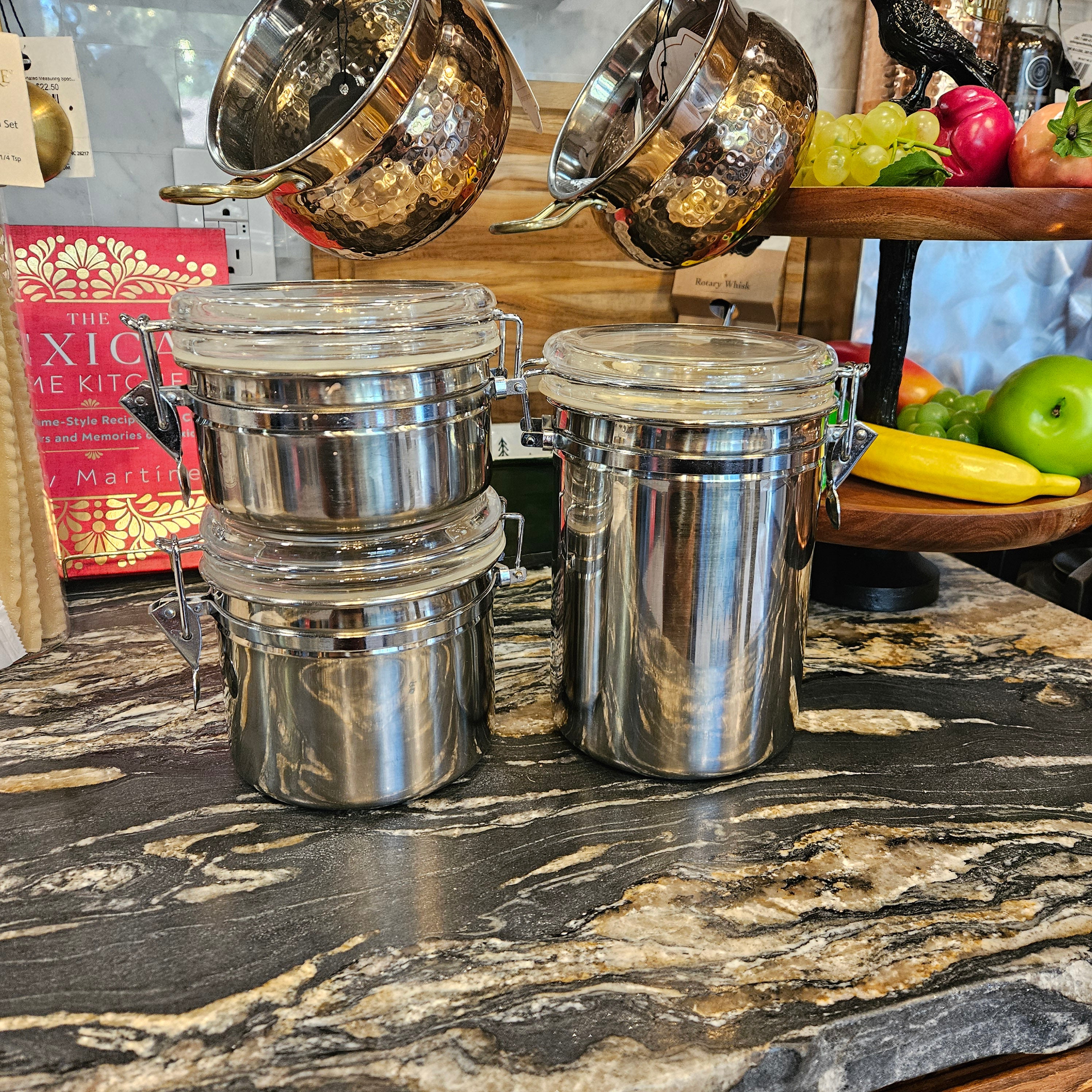 Stainless Steel Food Storage Container Set 3-Piece Airtight Canisters with Locking Lids