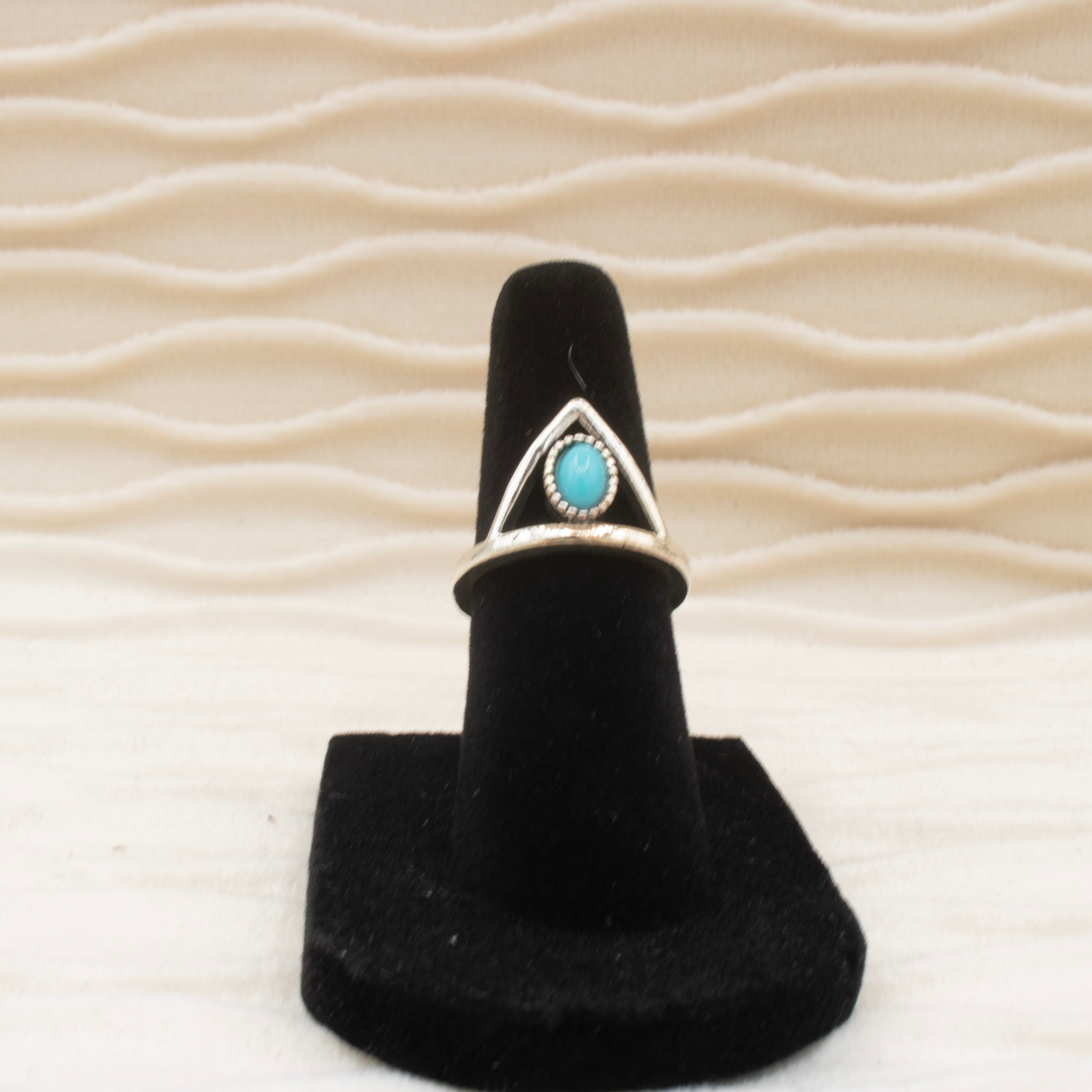 Silver Tone Marquise Faux Turquoise Ring Size 5