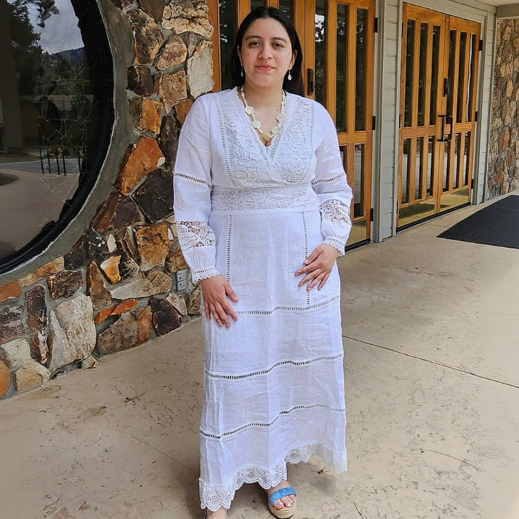 Soft Surroundings Araminta Missy White Cotton Eyelet and Lace Dress