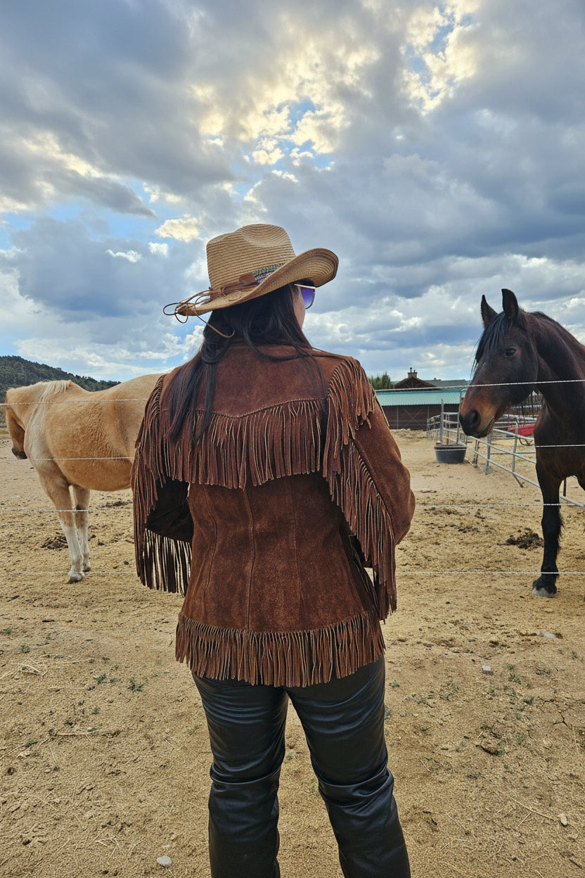 Classic Vintage Tepee Town Light Brown Leather and Suede Fringe Jacket
