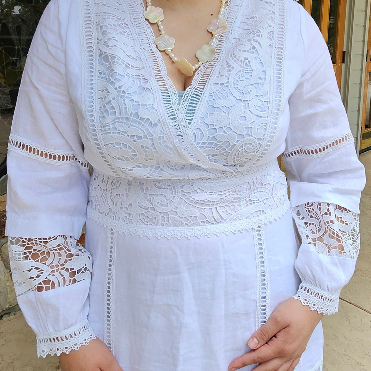 Soft Surroundings Araminta Missy White Cotton Eyelet and Lace Dress