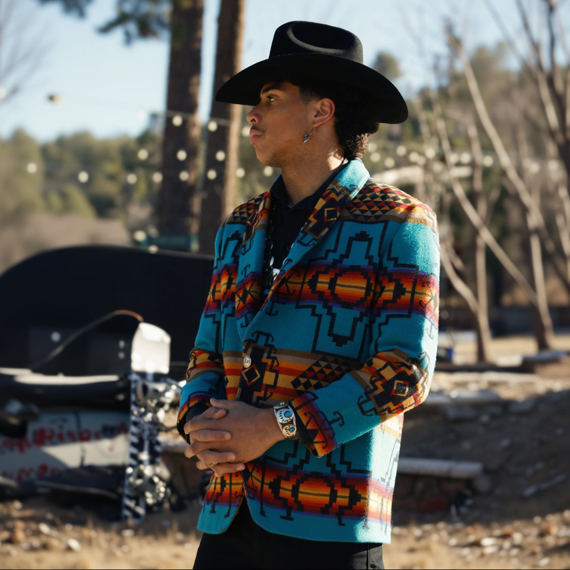 pendleton knockabouts turquoise aztec wool jacket medium made in usa western coat
