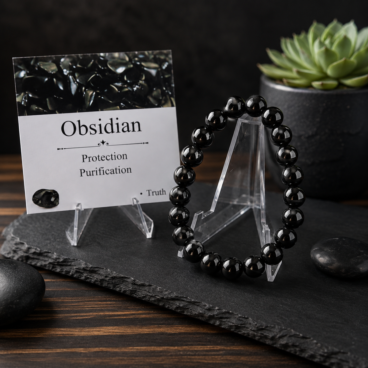 Black Obsidian Gemstone Bracelet – Protection & Purification
