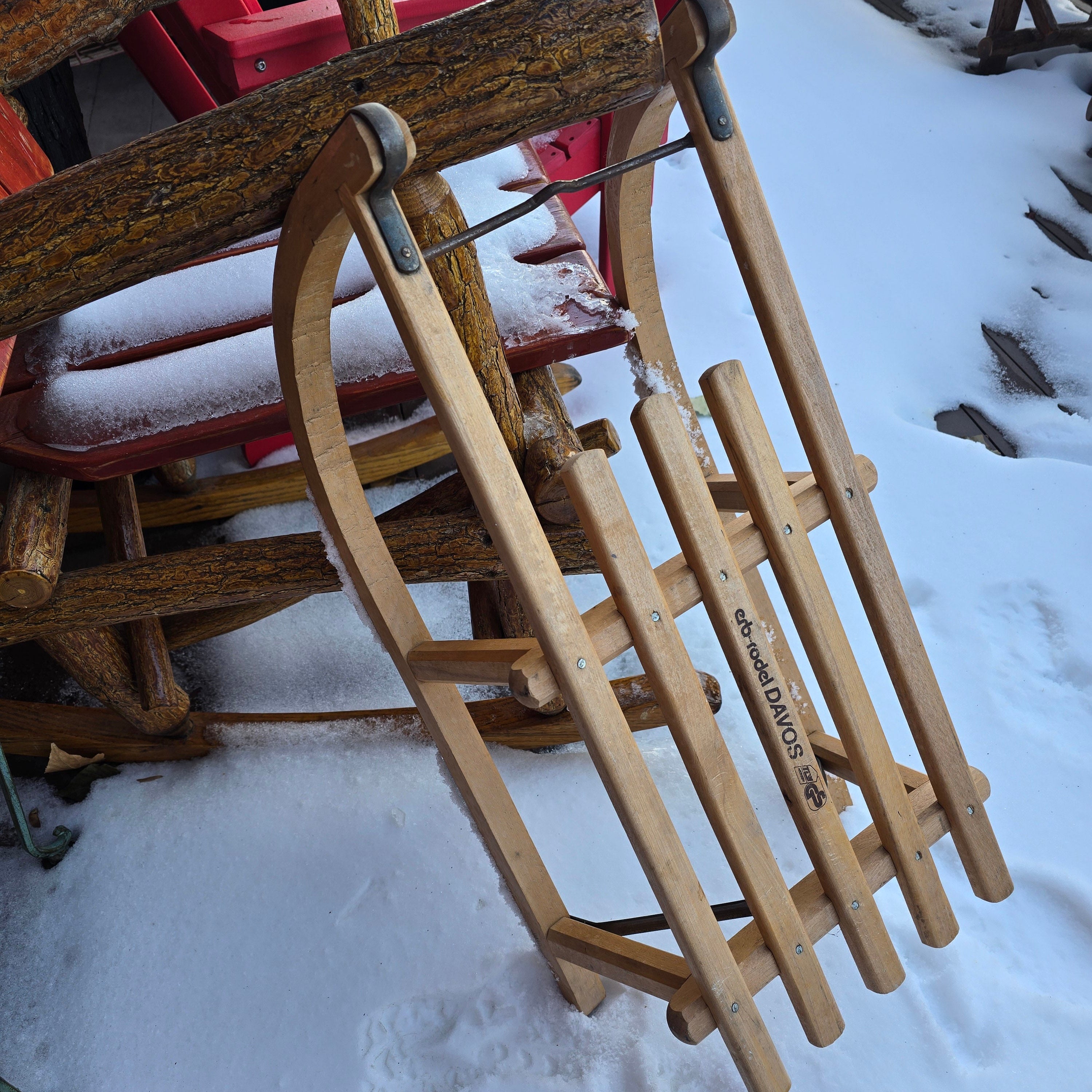 Vintage Erb Rodel Davos Wood Sled Iron Runners