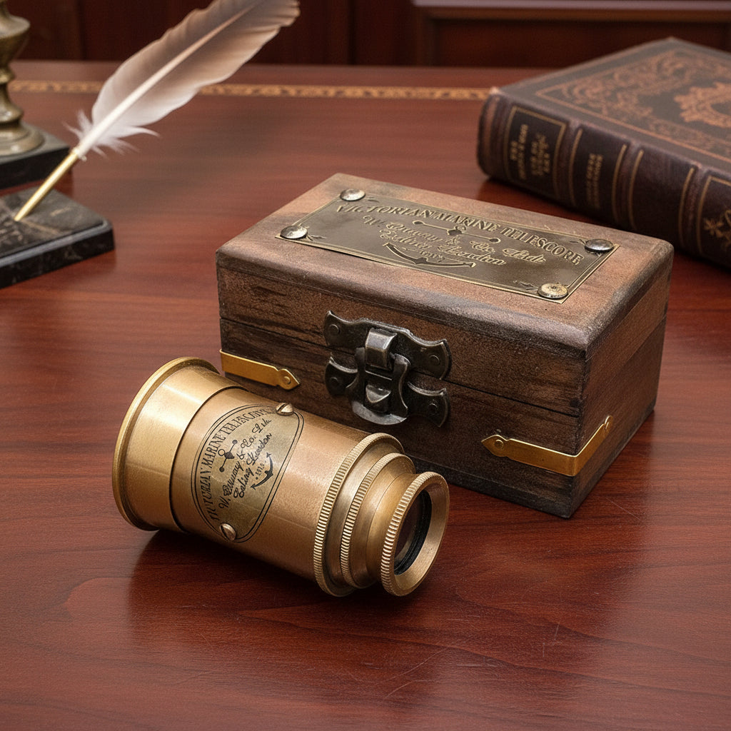 Victorian Brass Telescope w/ Box, Antique Finish, Handheld Monocular Spyglass