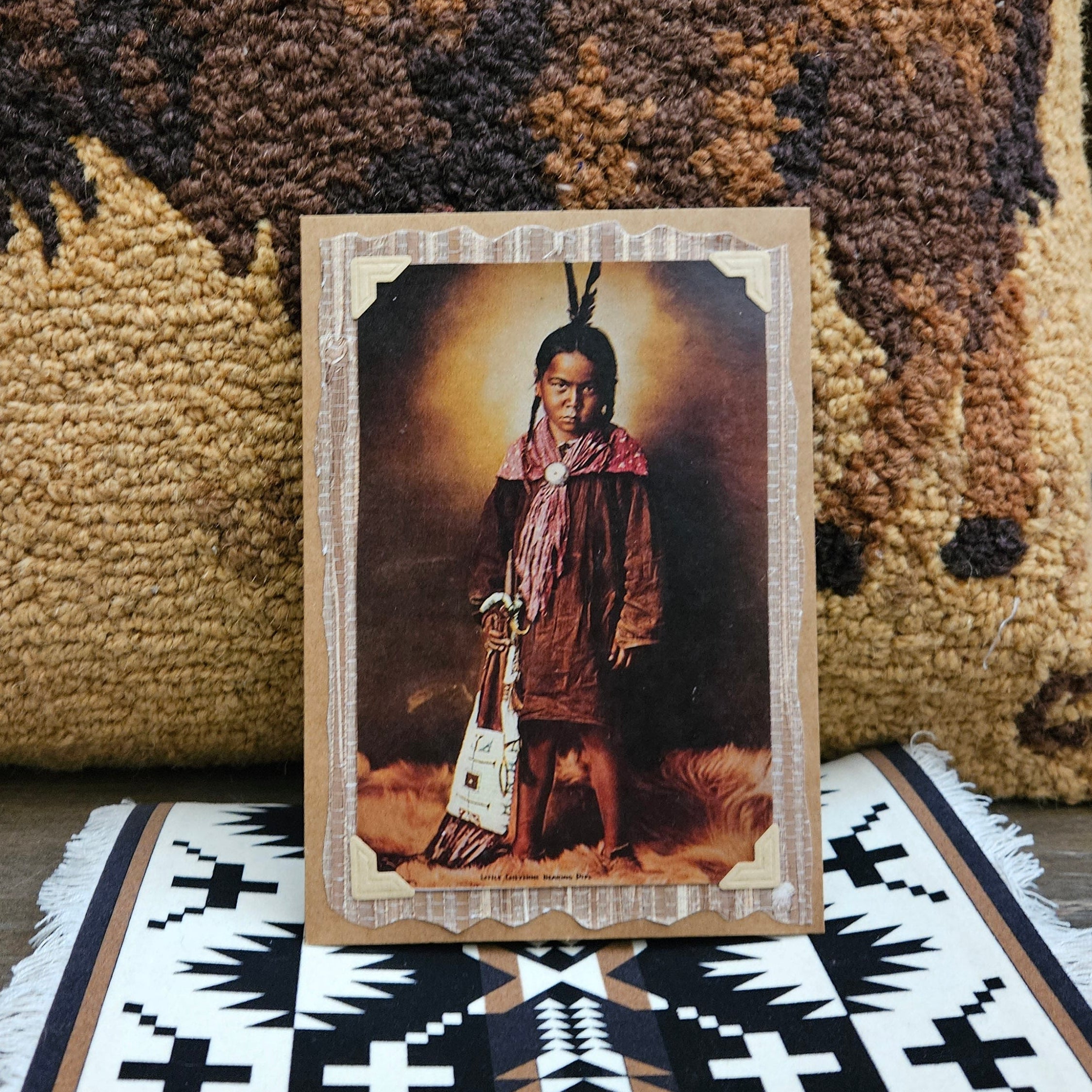 Beautifully Hand Crafted Custom Created Greeting Card Series by Diane Stegman "Little Cheyenne Bearing Pipe"