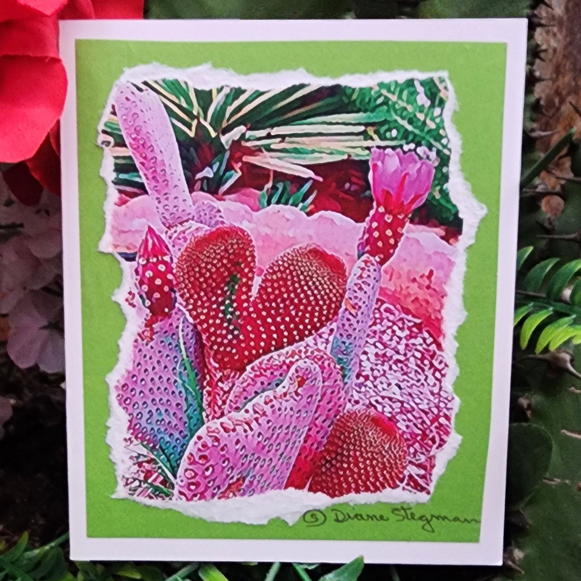 Beautifully Hand Crafted Custom Created Greeting Card Series by Diane Stegman "Heart Shaped Cactus"