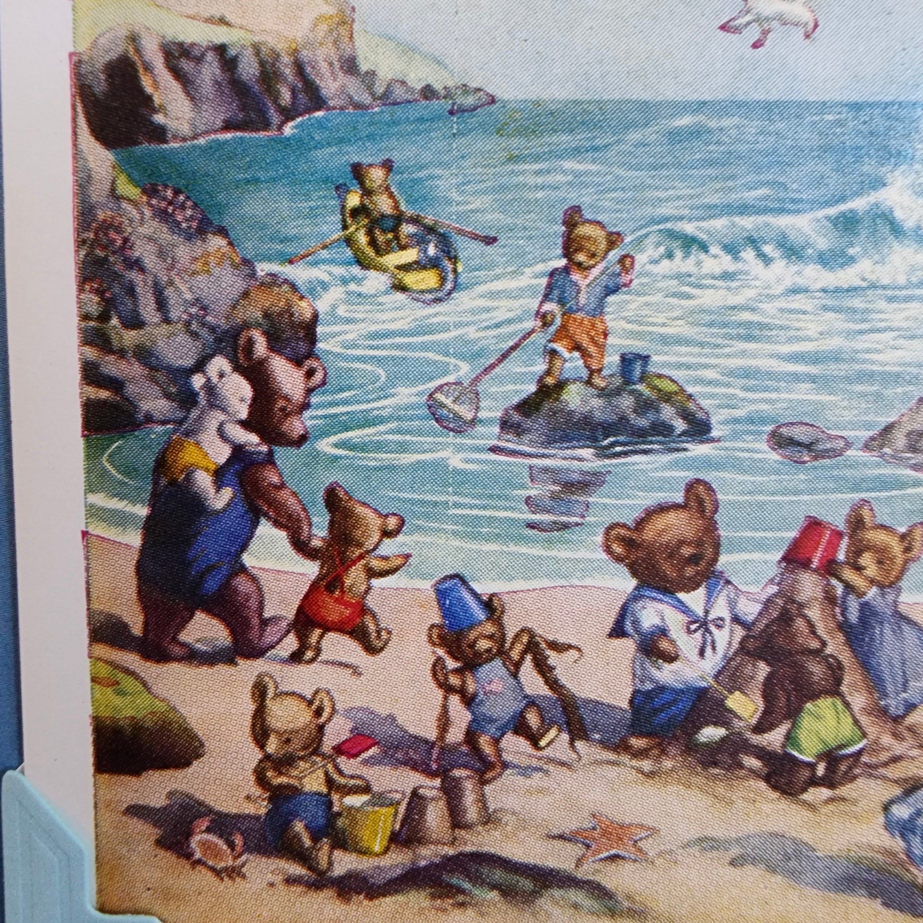 Beautifully Hand Crafted Custom Created Greeting Card Series by Diane Stegman "Teddy Bears on the Beach"