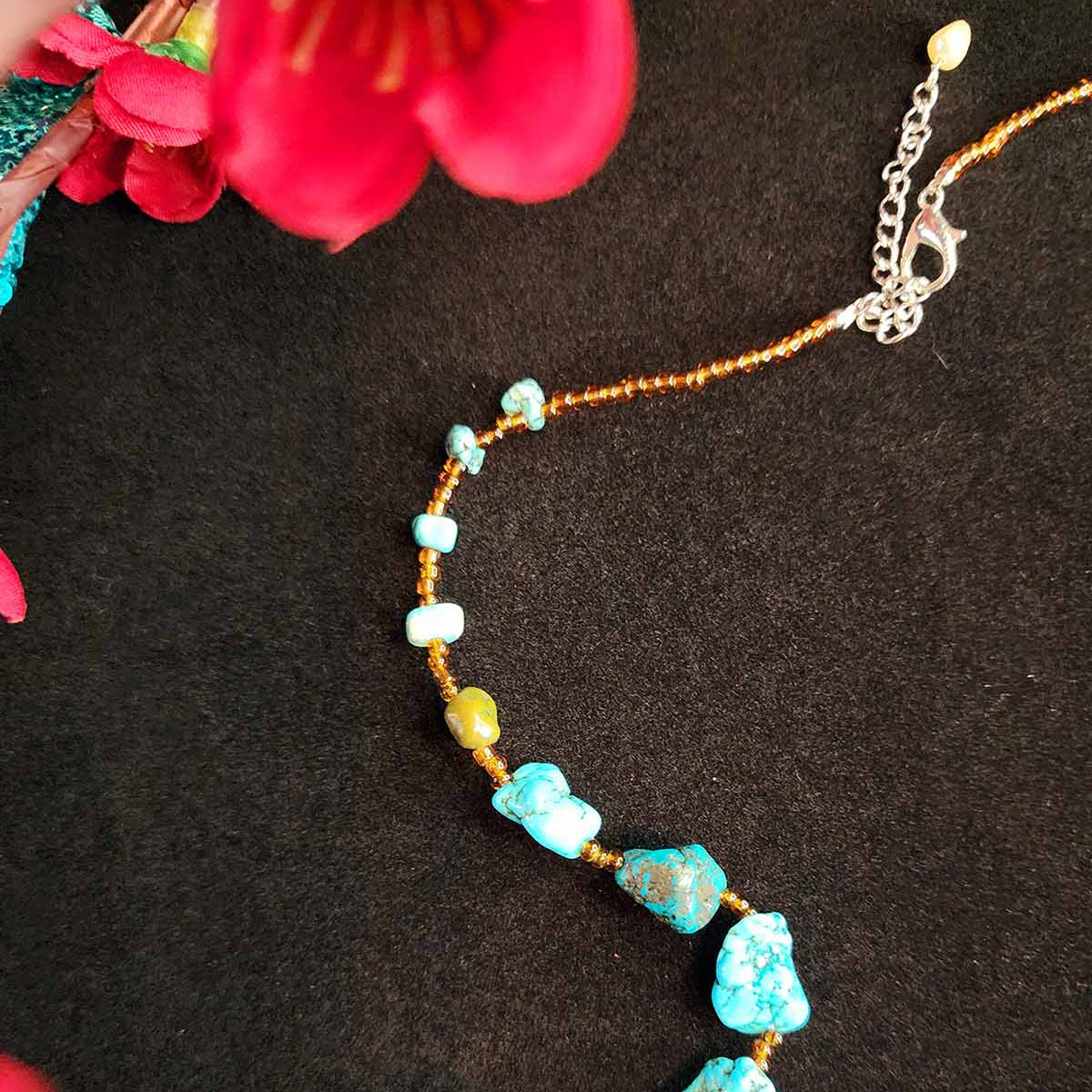 Navajo Turquoise Nugget Beaded Necklace 16" Long