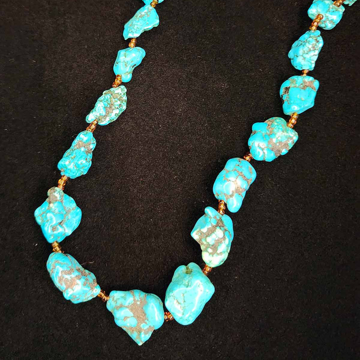 Navajo Turquoise Nugget Beaded Necklace 16" Long