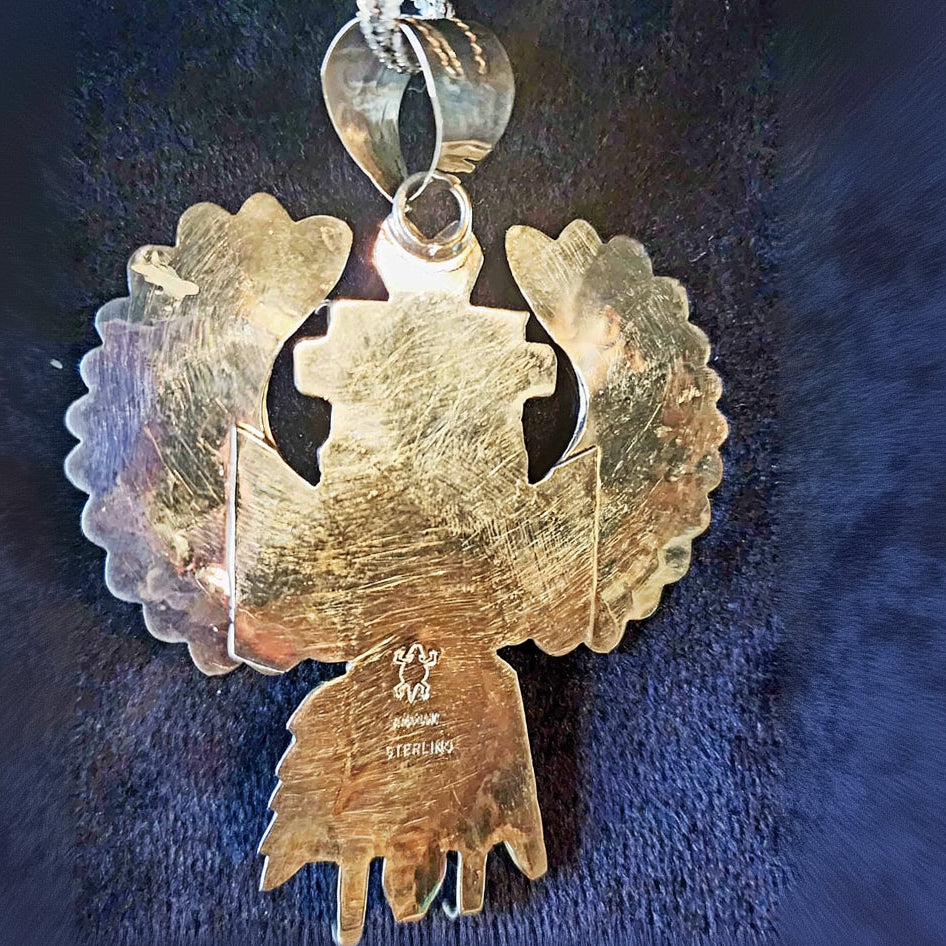 Alonzo Mariano Navajo Silver Plated Eagle Dancer Kachina Turquoise Pendant