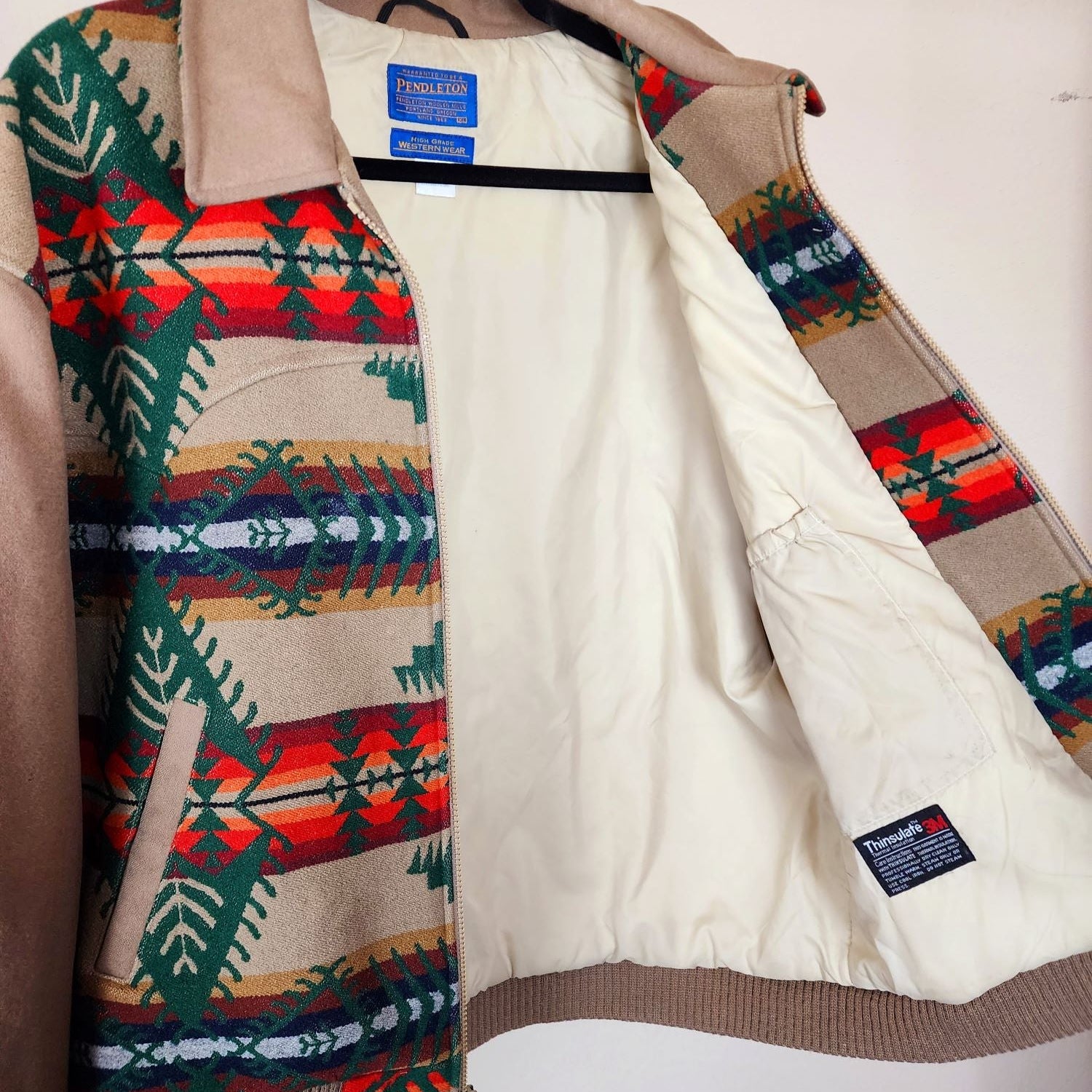 Pendleton Western Jacket XL Wool Blend Aztec Coat Tan Southwestern Zip Up