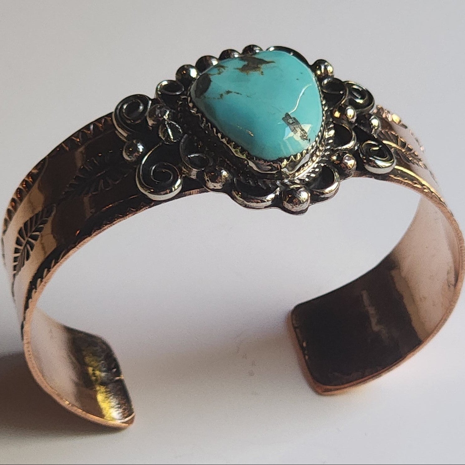 Navajo Indian Copper & Turquoise Cuff Bracelet by Cleveland