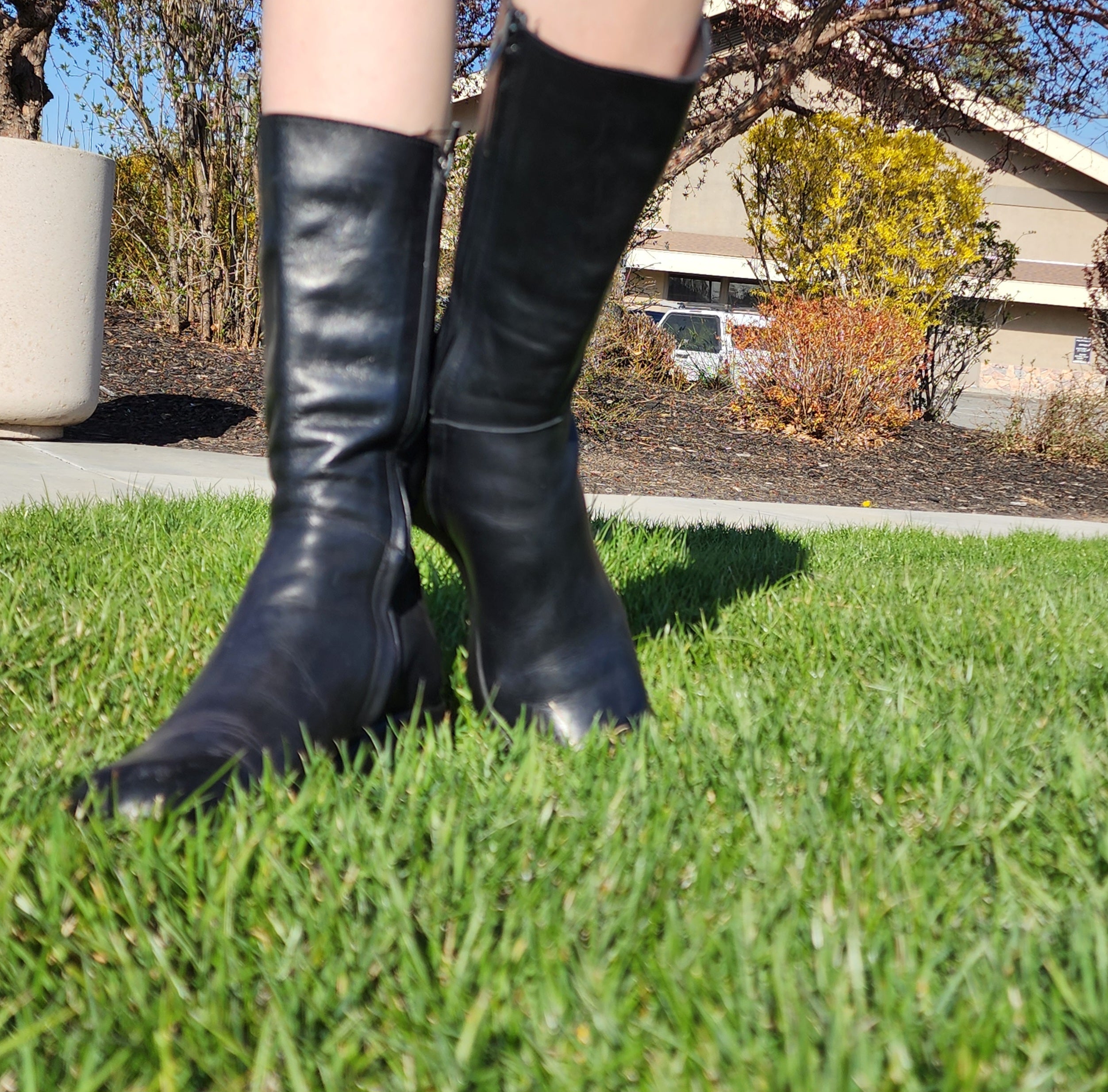 Custom Nation Black Leather Biker Boots Womens Size 9 Mid Calf Moto Boots Zip