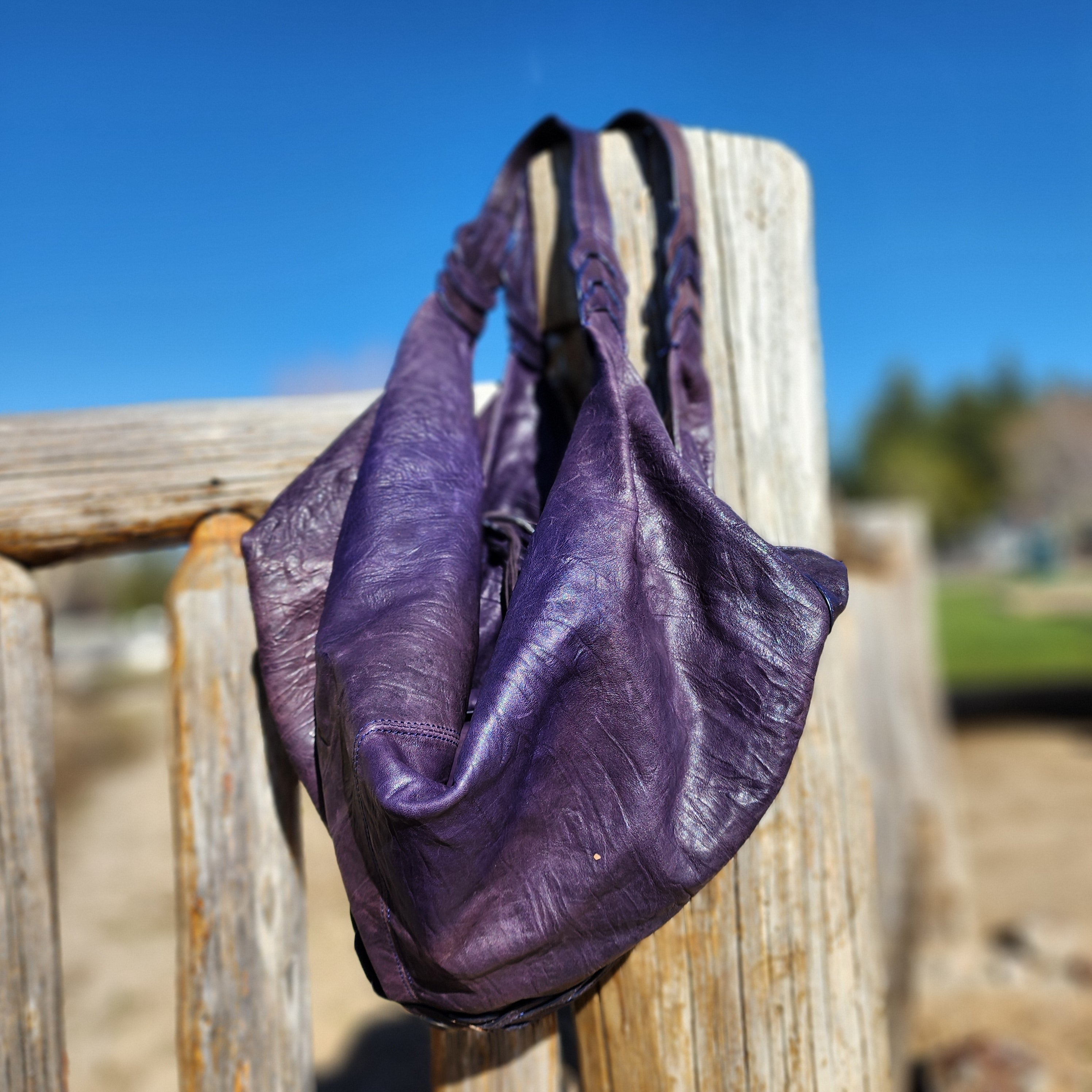 Junior Drake Eggplant Purple leather Handbag with Tassel Accents