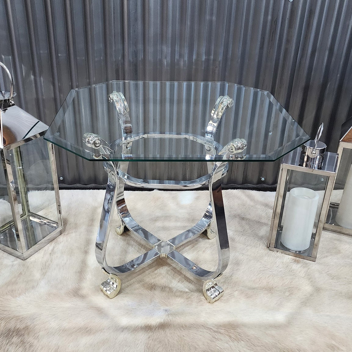 Kreiss Beveled Glass Chrome Body Square Side Table