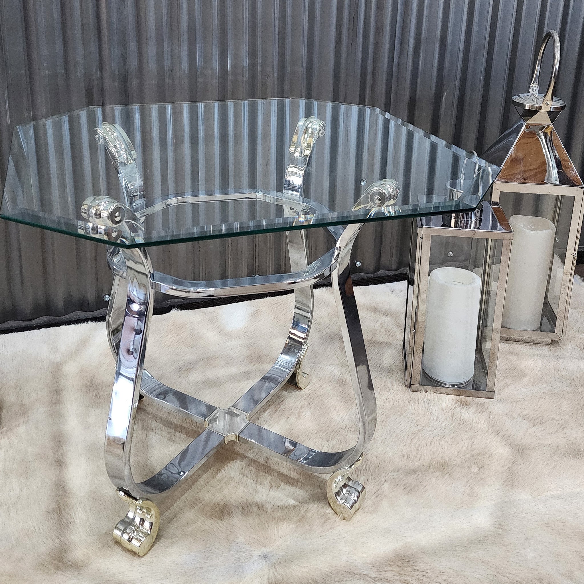 Kreiss Beveled Glass Chrome Body Square Side Table