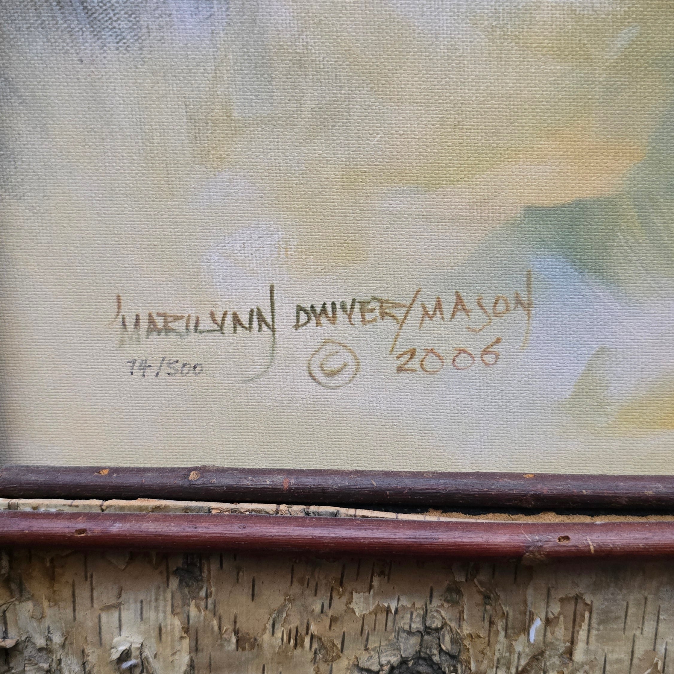 “Running the Rapids” Marilynn Dwyer Mason – Limited Edition Bear Canoe Art Framed Canvas 74/500 51x42