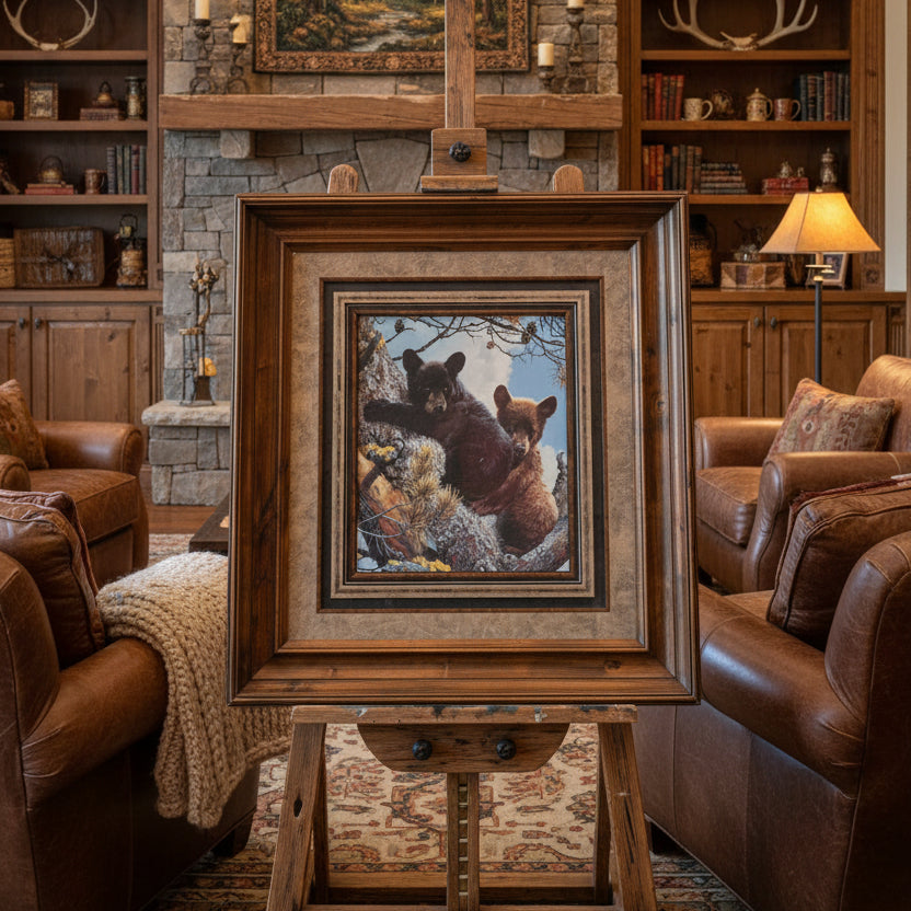 Carl Brenders High Adventure framed black bear cubs print wildlife wall art large 43x48 inches