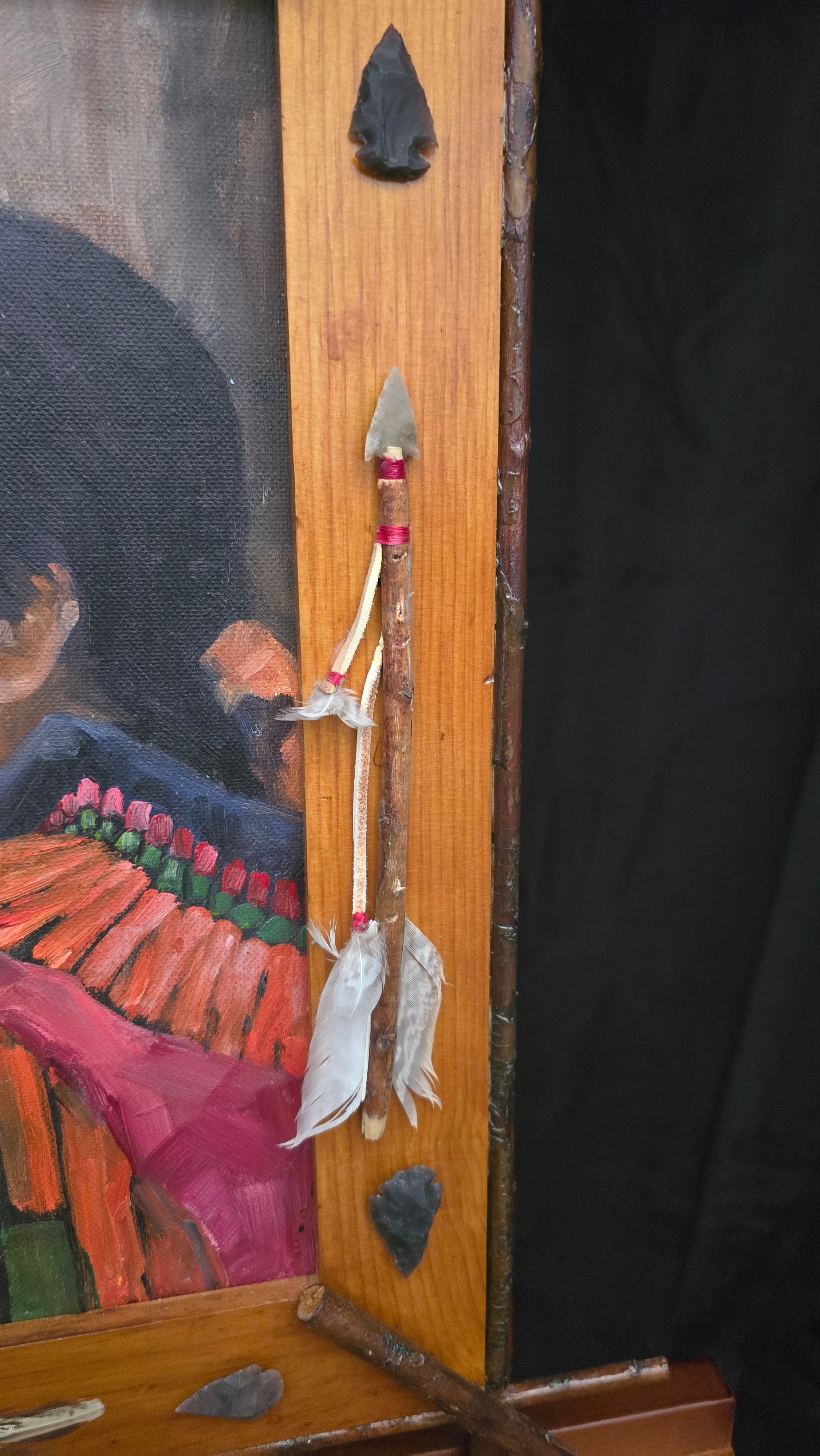Native American Portrait Painting by Richard Dirk – Framed Rustic Mixed Media Wall Art 20x23