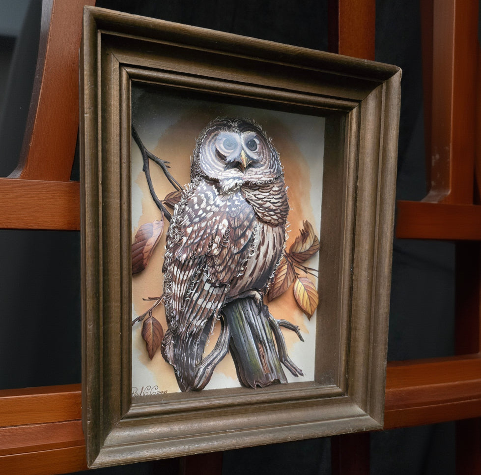 Paul C Connor 3D Owl Relief Paper Sculpture Decoupage