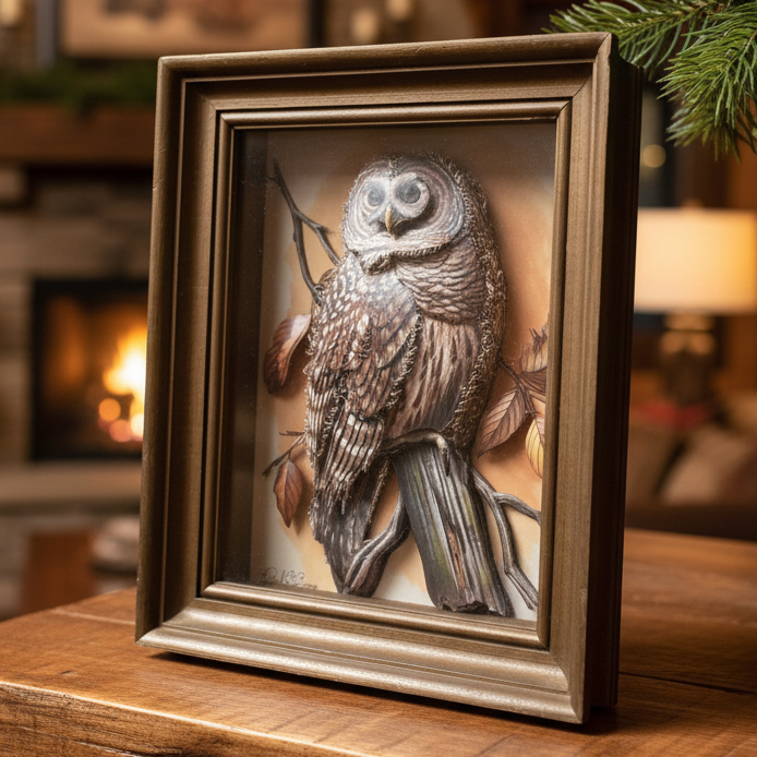 Paul C Connor 3D Owl Relief Paper Sculpture Decoupage