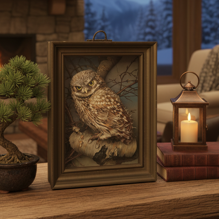 Basil Ede "The Little Owl" Paper Cut 3-Dimensional Print Decoupage Shadow Box