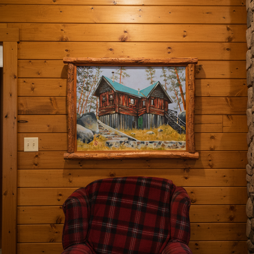 Original Painting by Diane Stegman "Old Cabin in Papoose Bay Big Bear Lake Ca"