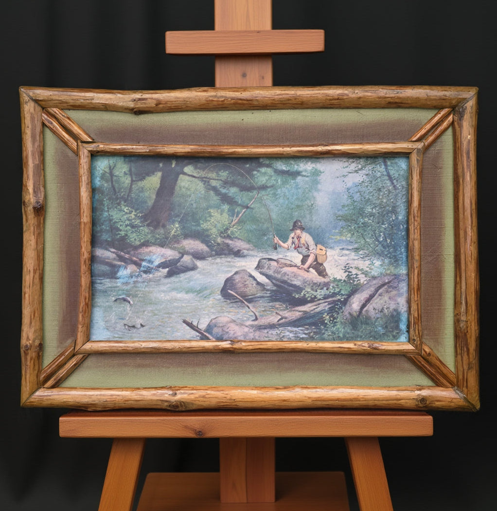 Vintage Fly Stream Fisherman Painting Artwork