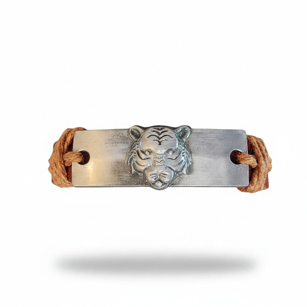 Tiger Charm Leather Adjustable Bracelet
