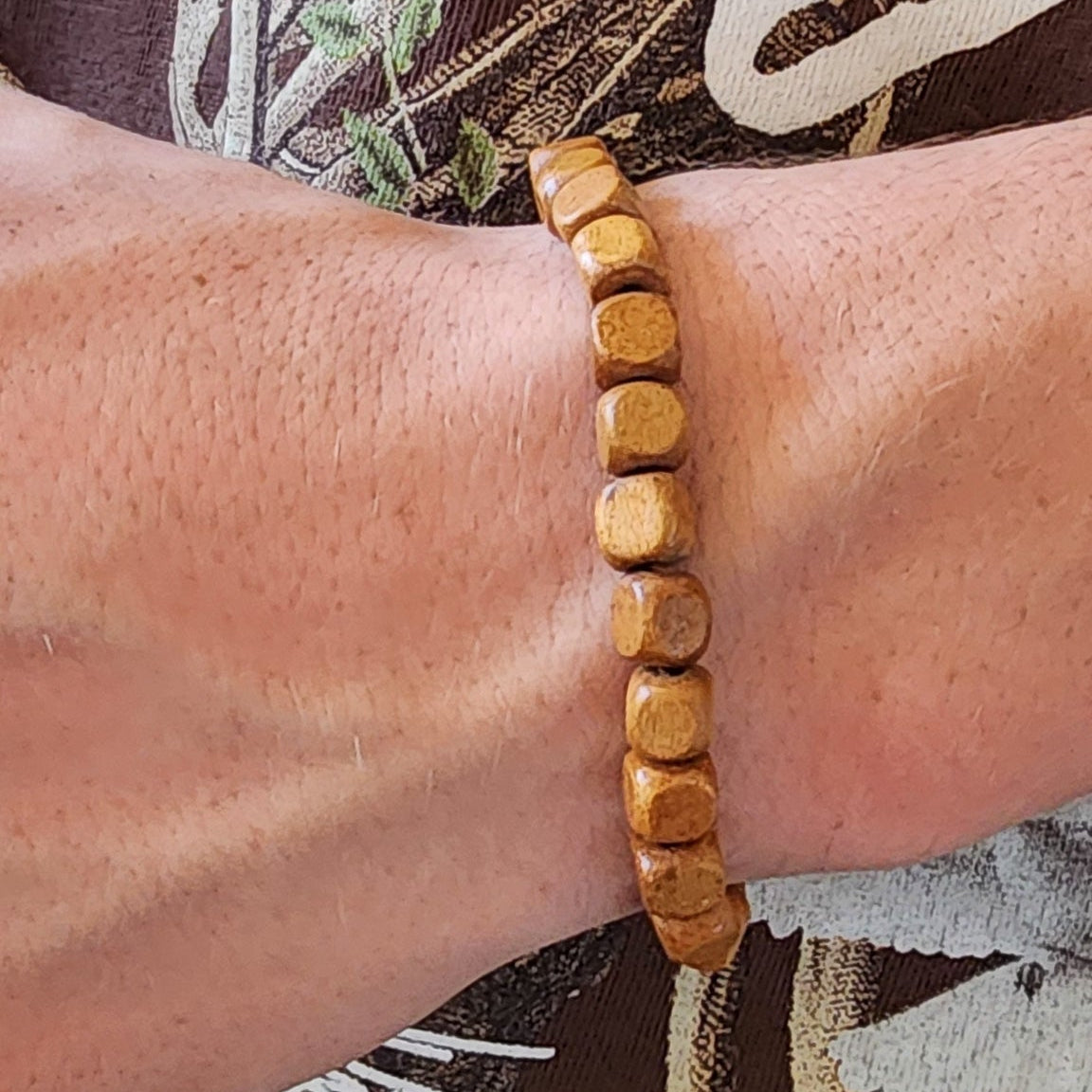 Stretchy Square Wood Beaded Bracelet