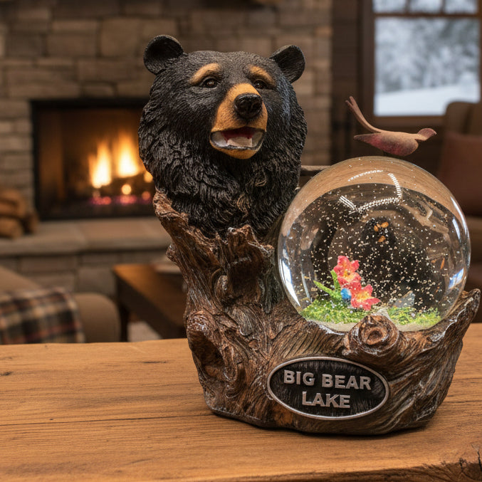 Big Bear Lake Mama Black Bear and Cubs Snow Globe