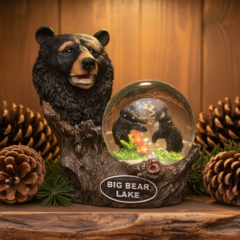 Big Bear Lake Mama Black Bear and Cubs Snow Globe