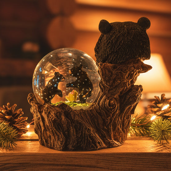Big Bear Lake Mama Black Bear and Cubs Snow Globe