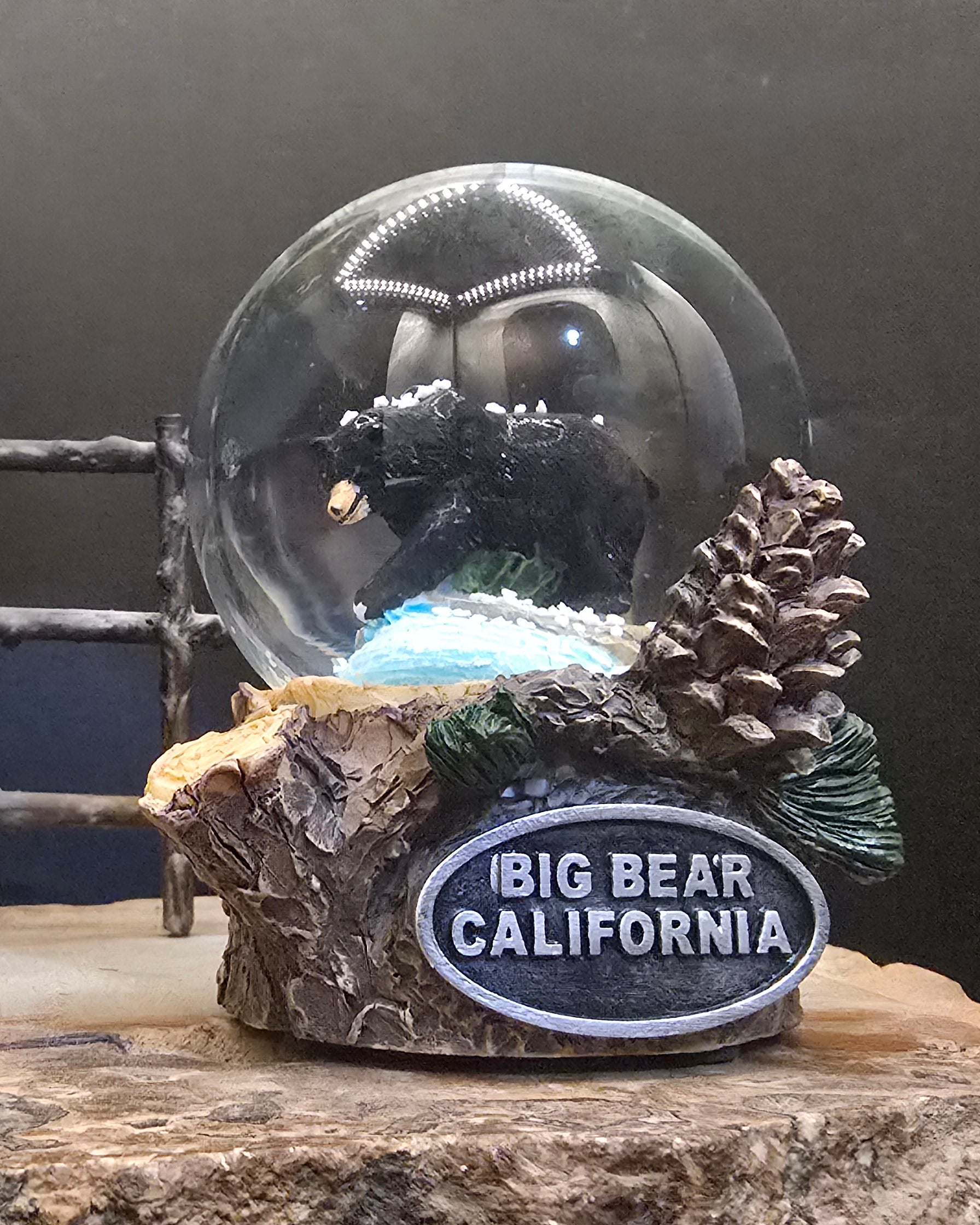 Big Bear California Bear Snow Globe Rustic Pinecone Souvenir 3.5 Inch