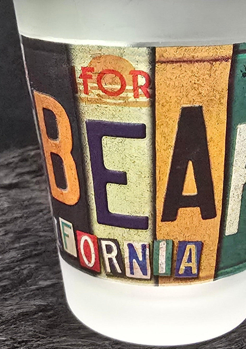 Big Bear California Frosted Shot Glass License Plate Collage Design Souvenir
