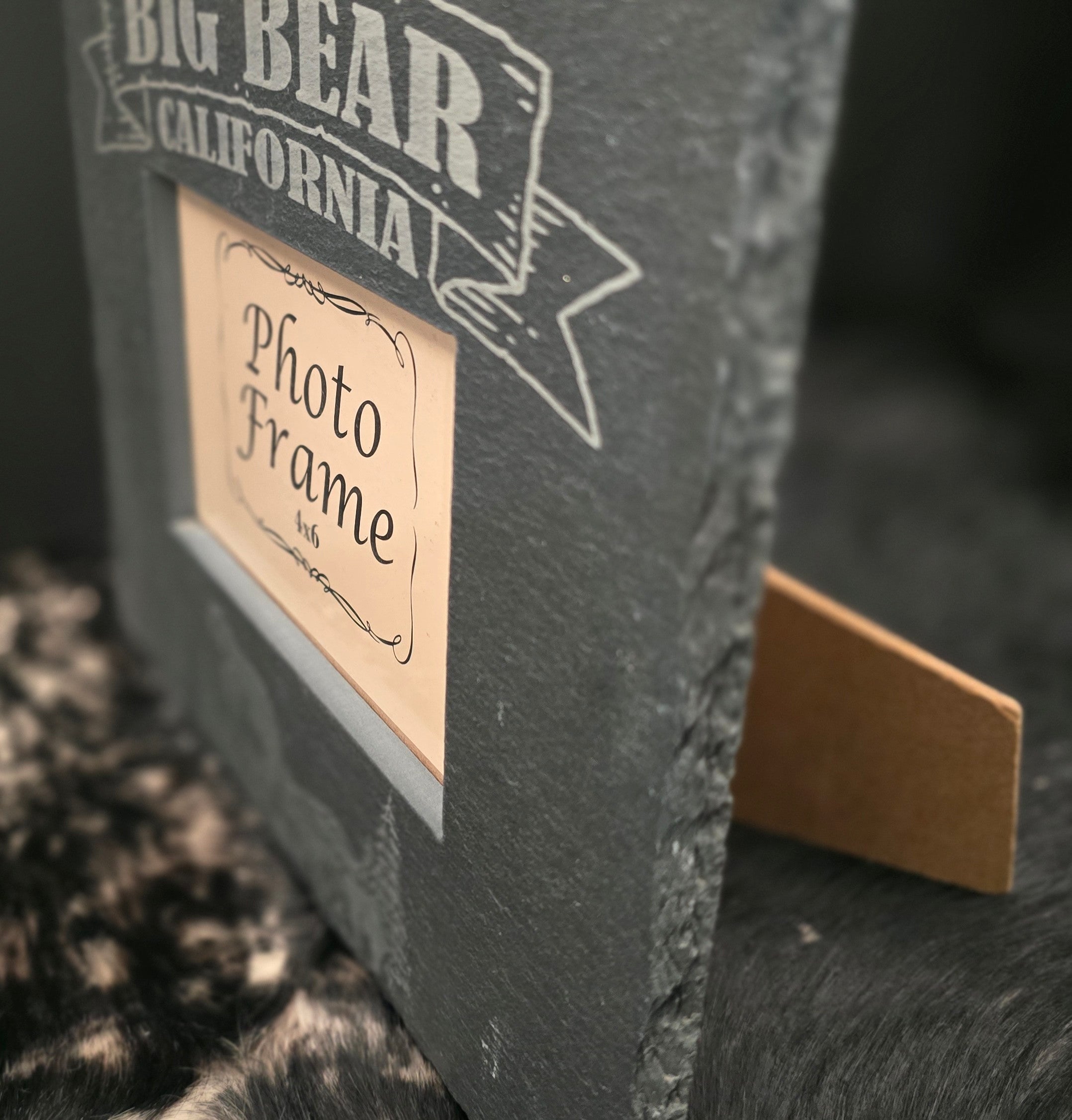 Big Bear California Laser Engraved Slate Photo Frame 4x6 Rustic Cabin Decor
