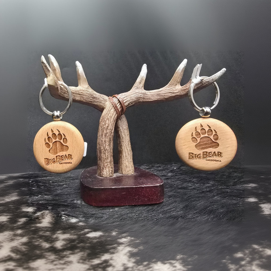 Big Bear California Wooded Laser Engraved Bear Paw Key Chain