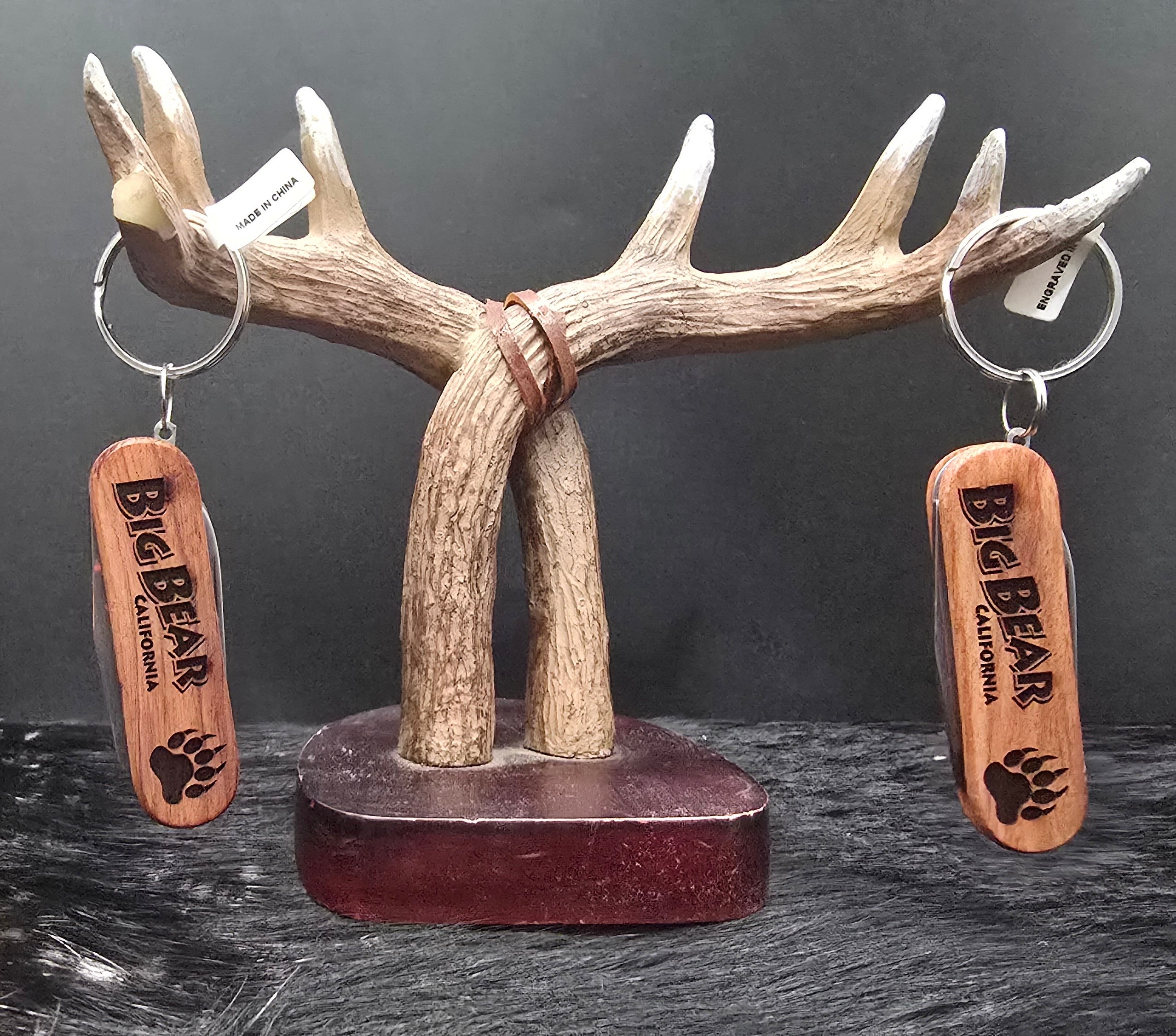 big bear california wood multi tool keychain knife bottle opener bear paw