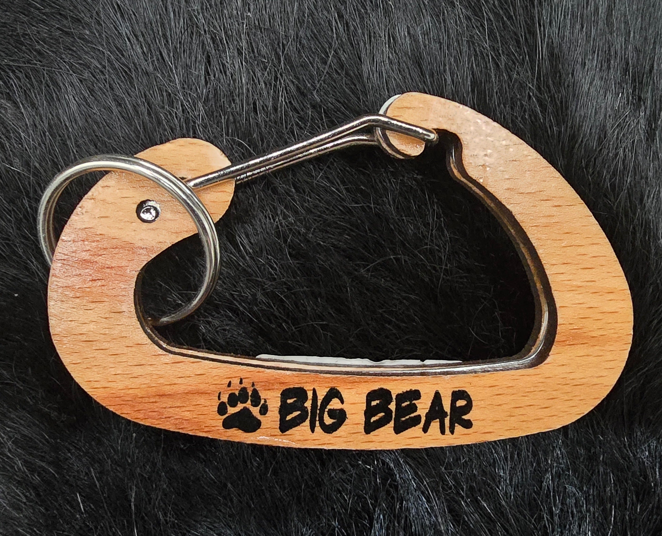 Big Bear Wooden Carabiner Keychain Bear Paw Clip Key Ring Rustic Outdoor Style