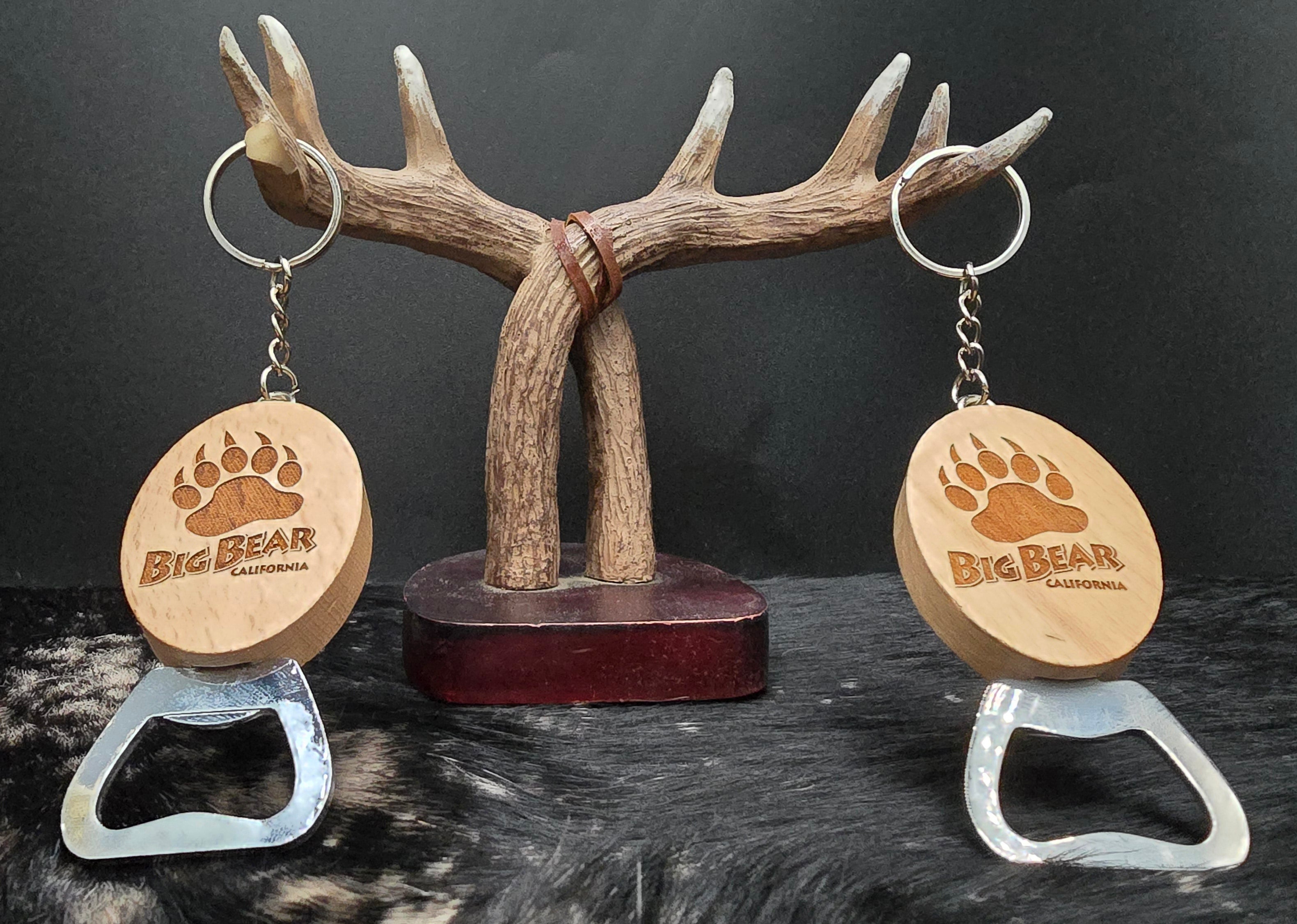 big bear california wooden bottle opener keychain bear paw engraved