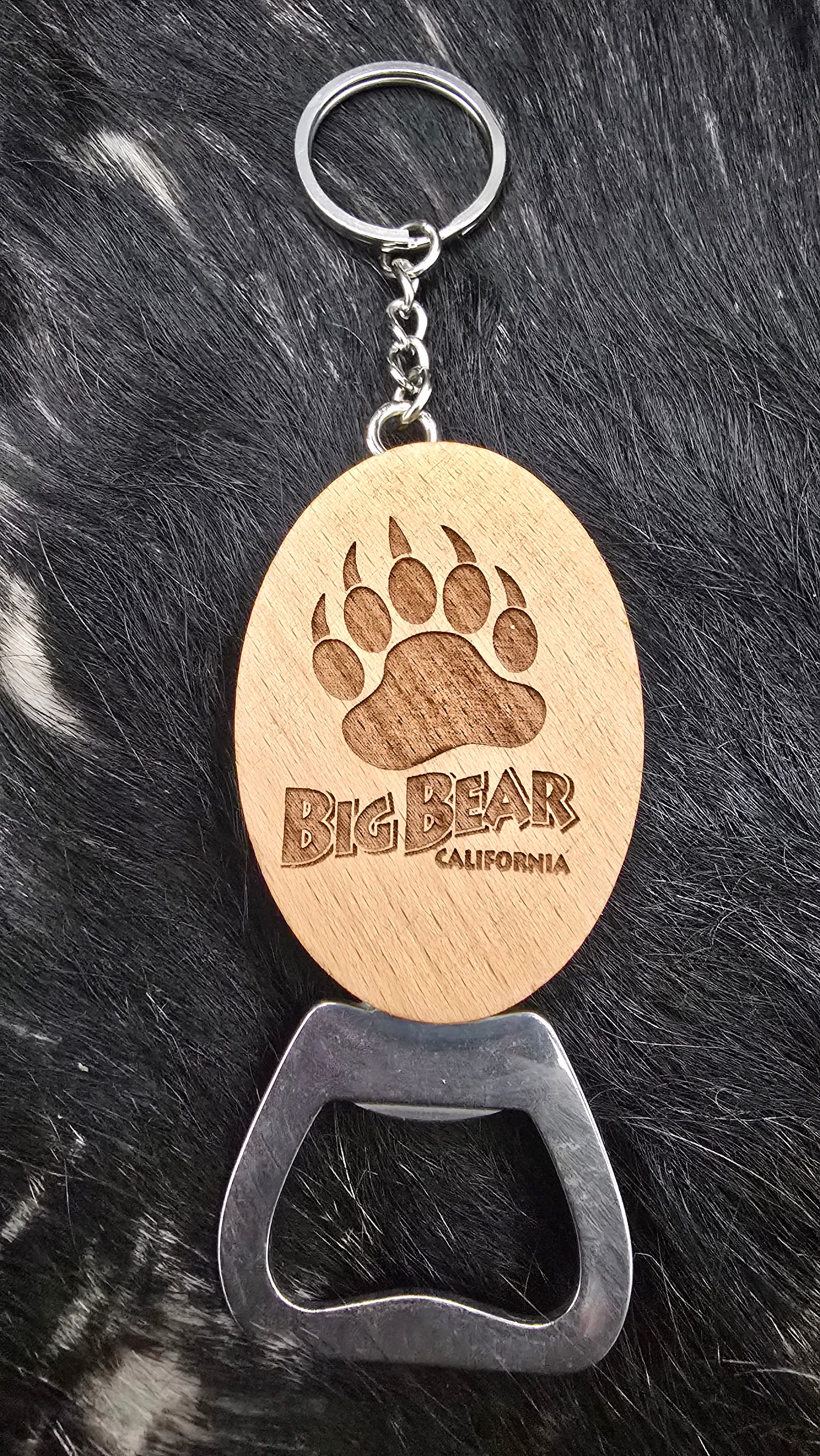 Big Bear California Wooden Bottle Opener Keychain Bear Paw Engraved Key Ring