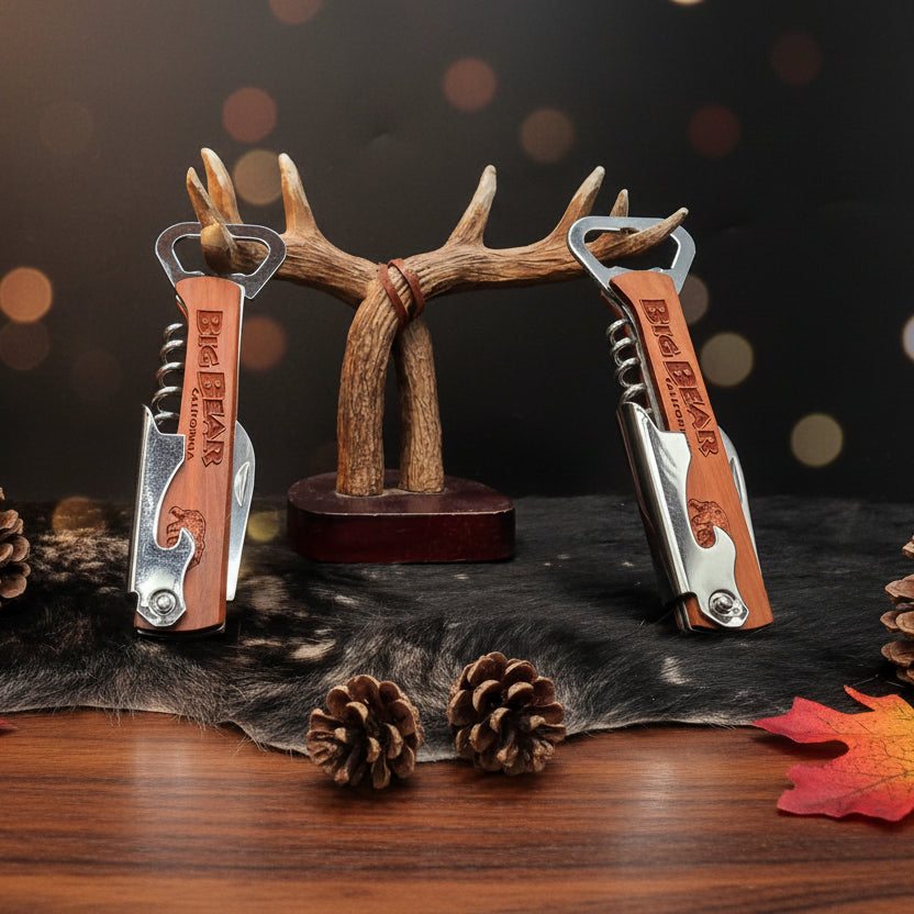 Big Bear California Wood Laser Engraved Corkscrew Bottle Opener Keychain