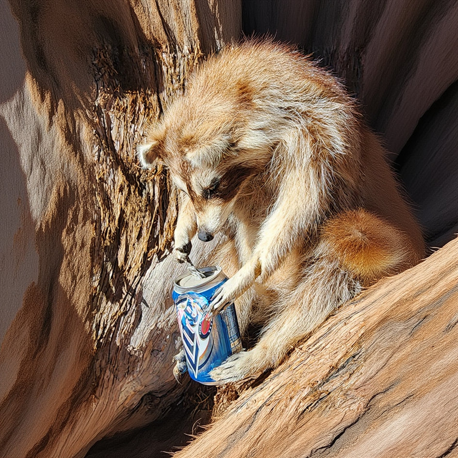 Taxidermized Racoon with a Miller Lite Beer Can Trophy